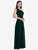 Side View Thumbnail - Evergreen Draped One-Shoulder Maxi Dress with Scarf Bow