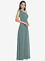 Side View Thumbnail - Icelandic Draped One-Shoulder Maxi Dress with Scarf Bow