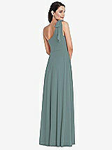 Rear View Thumbnail - Icelandic Draped One-Shoulder Maxi Dress with Scarf Bow