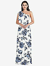 Front View Thumbnail - Indigo Rose Draped One-Shoulder Maxi Dress with Scarf Bow
