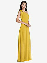 Side View Thumbnail - Marigold Draped One-Shoulder Maxi Dress with Scarf Bow