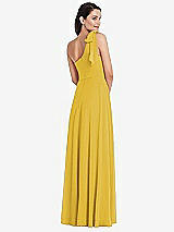 Rear View Thumbnail - Marigold Draped One-Shoulder Maxi Dress with Scarf Bow