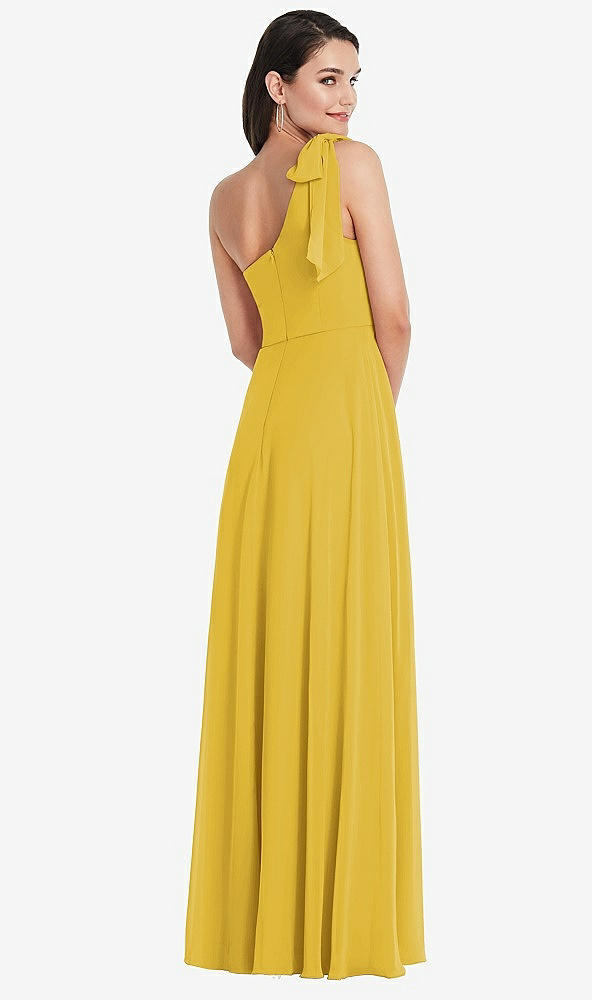Back View - Marigold Draped One-Shoulder Maxi Dress with Scarf Bow