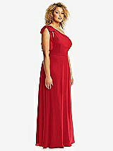 Alt View 2 Thumbnail - Parisian Red Draped One-Shoulder Maxi Dress with Scarf Bow