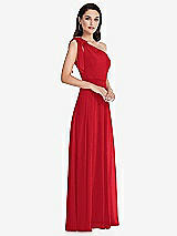 Side View Thumbnail - Parisian Red Draped One-Shoulder Maxi Dress with Scarf Bow