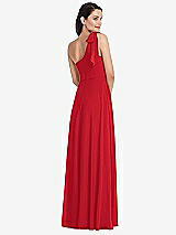 Rear View Thumbnail - Parisian Red Draped One-Shoulder Maxi Dress with Scarf Bow