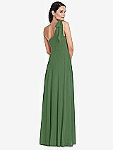 Rear View Thumbnail - Vineyard Green Draped One-Shoulder Maxi Dress with Scarf Bow