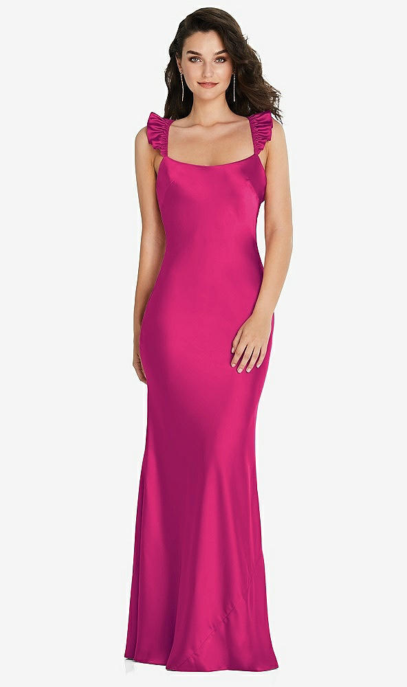 Front View - Think Pink Ruffle Trimmed Open-Back Maxi Slip Dress