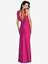 Rear View Thumbnail - Think Pink Ruffle Trimmed Open-Back Maxi Slip Dress