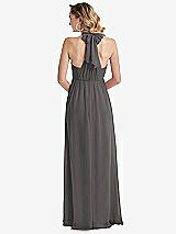 Rear View Thumbnail - Caviar Gray Empire Waist Shirred Skirt Convertible Sash Tie Maxi Dress