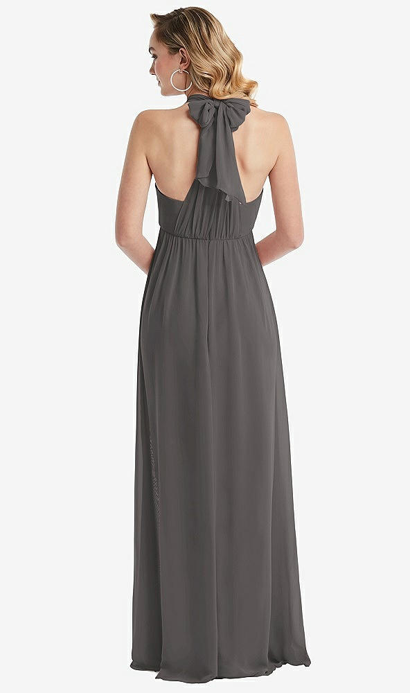 Back View - Caviar Gray Empire Waist Shirred Skirt Convertible Sash Tie Maxi Dress