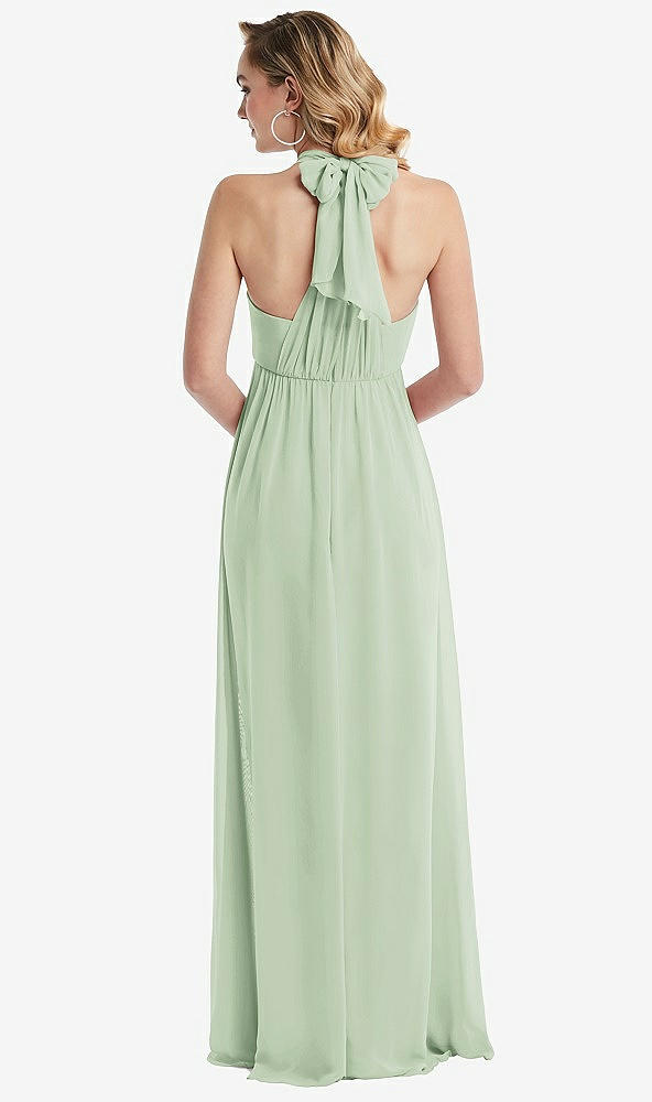 Back View - Celadon Empire Waist Shirred Skirt Convertible Sash Tie Maxi Dress