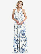 Alt View 5 Thumbnail - Cottage Rose Dusk Blue Empire Waist Shirred Skirt Convertible Sash Tie Maxi Dress