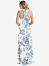 Rear View Thumbnail - Cottage Rose Dusk Blue Empire Waist Shirred Skirt Convertible Sash Tie Maxi Dress