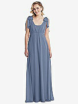 Alt View 1 Thumbnail - Larkspur Blue Empire Waist Shirred Skirt Convertible Sash Tie Maxi Dress