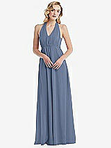 Alt View 5 Thumbnail - Larkspur Blue Empire Waist Shirred Skirt Convertible Sash Tie Maxi Dress
