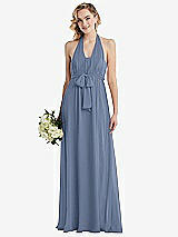 Front View Thumbnail - Larkspur Blue Empire Waist Shirred Skirt Convertible Sash Tie Maxi Dress