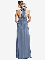 Rear View Thumbnail - Larkspur Blue Empire Waist Shirred Skirt Convertible Sash Tie Maxi Dress