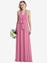 Front View Thumbnail - Orchid Pink Empire Waist Shirred Skirt Convertible Sash Tie Maxi Dress