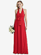 Front View Thumbnail - Parisian Red Empire Waist Shirred Skirt Convertible Sash Tie Maxi Dress