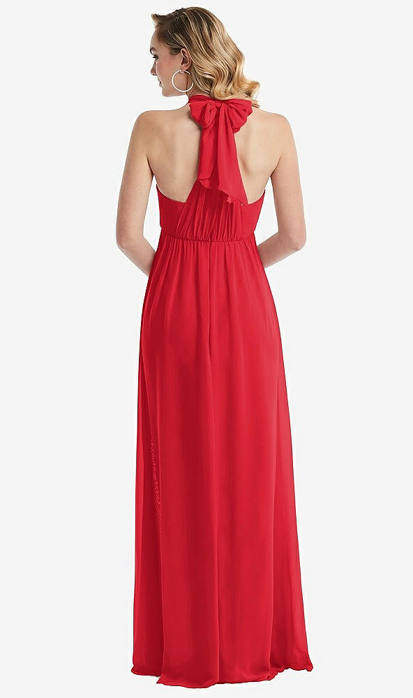 Back View - Parisian Red Empire Waist Shirred Skirt Convertible Sash Tie Maxi Dress