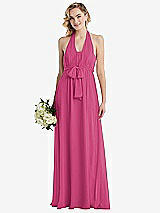 Front View Thumbnail - Tea Rose Empire Waist Shirred Skirt Convertible Sash Tie Maxi Dress