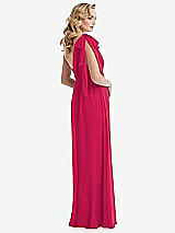 Alt View 4 Thumbnail - Vivid Pink Empire Waist Shirred Skirt Convertible Sash Tie Maxi Dress