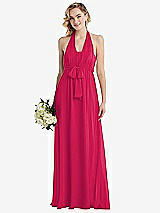 Front View Thumbnail - Vivid Pink Empire Waist Shirred Skirt Convertible Sash Tie Maxi Dress