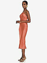 Side View Thumbnail - Terracotta Copper Diamond Halter Bias Midi Slip Dress with Convertible Straps