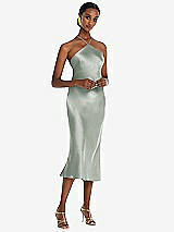 Front View Thumbnail - Willow Green Diamond Halter Bias Midi Slip Dress with Convertible Straps