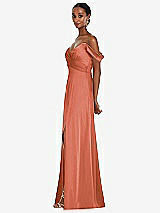 Side View Thumbnail - Terracotta Copper Off-the-Shoulder Flounce Sleeve Empire Waist Gown with Front Slit