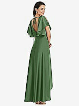 Rear View Thumbnail - Vineyard Green Blouson Bodice Deep V-Back High Low Dress with Flutter Sleeves