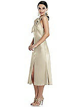 Side View Thumbnail - Champagne Scarf Tie Stand Collar Midi Bias Dress with Front Slit