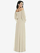 Rear View Thumbnail - Champagne Off-the-Shoulder Puff Sleeve Maxi Dress with Front Slit