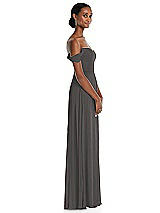 Side View Thumbnail - Caviar Gray Off-the-Shoulder Basque Neck Maxi Dress with Flounce Sleeves