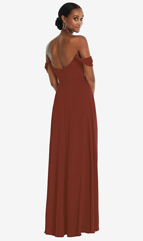 Back View - Auburn Moon Off-the-Shoulder Basque Neck Maxi Dress with Flounce Sleeves