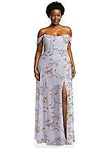 Alt View 1 Thumbnail - Butterfly Botanica Silver Dove Off-the-Shoulder Basque Neck Maxi Dress with Flounce Sleeves