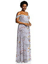 Alt View 2 Thumbnail - Butterfly Botanica Silver Dove Off-the-Shoulder Basque Neck Maxi Dress with Flounce Sleeves