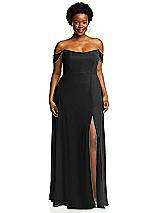 Alt View 1 Thumbnail - Black Off-the-Shoulder Basque Neck Maxi Dress with Flounce Sleeves
