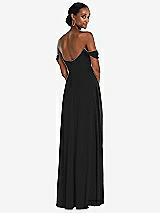 Rear View Thumbnail - Black Off-the-Shoulder Basque Neck Maxi Dress with Flounce Sleeves