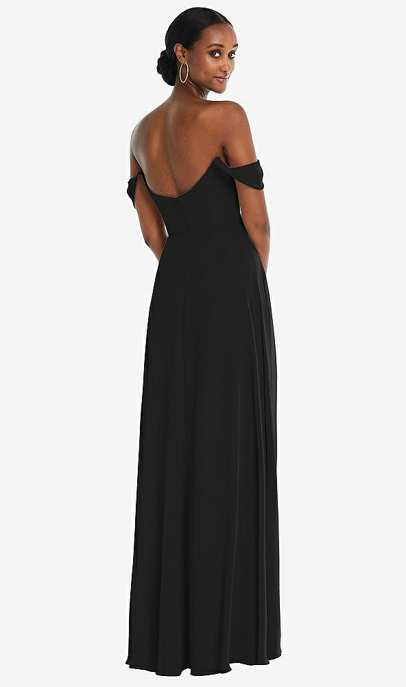 Back View - Black Off-the-Shoulder Basque Neck Maxi Dress with Flounce Sleeves