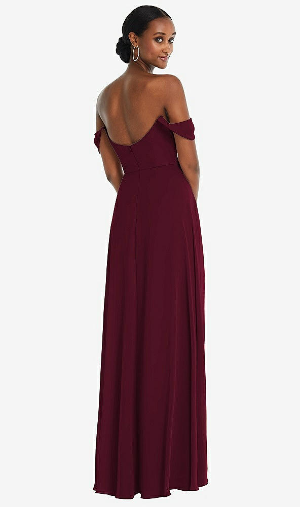 Back View - Cabernet Off-the-Shoulder Basque Neck Maxi Dress with Flounce Sleeves