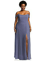 Alt View 1 Thumbnail - French Blue Off-the-Shoulder Basque Neck Maxi Dress with Flounce Sleeves