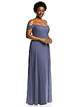 Alt View 2 Thumbnail - French Blue Off-the-Shoulder Basque Neck Maxi Dress with Flounce Sleeves