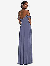Rear View Thumbnail - French Blue Off-the-Shoulder Basque Neck Maxi Dress with Flounce Sleeves