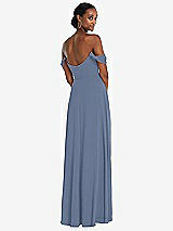 Rear View Thumbnail - Larkspur Blue Off-the-Shoulder Basque Neck Maxi Dress with Flounce Sleeves