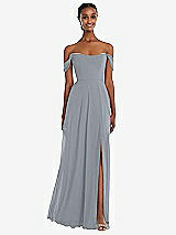 Front View Thumbnail - Platinum Off-the-Shoulder Basque Neck Maxi Dress with Flounce Sleeves