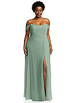 Alt View 1 Thumbnail - Seagrass Off-the-Shoulder Basque Neck Maxi Dress with Flounce Sleeves