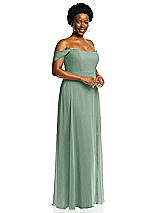 Alt View 2 Thumbnail - Seagrass Off-the-Shoulder Basque Neck Maxi Dress with Flounce Sleeves