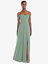 Front View Thumbnail - Seagrass Off-the-Shoulder Basque Neck Maxi Dress with Flounce Sleeves